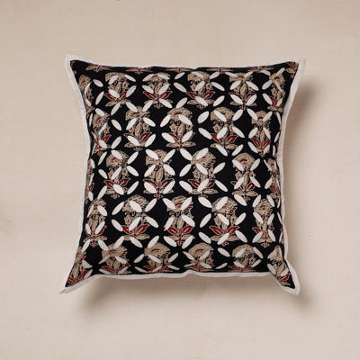 Black - Cutwork Cotton Applique Cushion Cover (16 x 16 in)