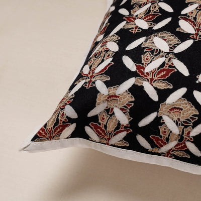 Black - Cutwork Cotton Applique Cushion Cover (16 x 16 in)
