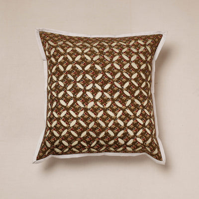 Brown - Cutwork Cotton Applique Cushion Cover (16 x 16 in)