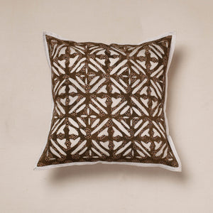 Brown - Cutwork Cotton Applique Cushion Cover (16 x 16 in)