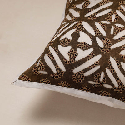 Brown - Cutwork Cotton Applique Cushion Cover (16 x 16 in)