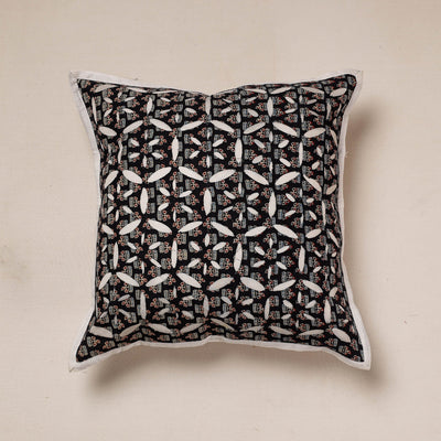 Black - Cutwork Cotton Applique Cushion Cover (16 x 16 in)