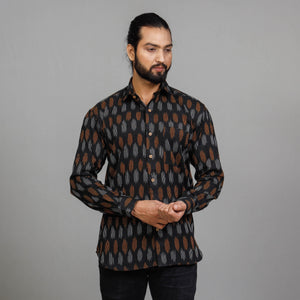 Black - Pochampally Ikat Cotton Men Full Sleeve Shirt