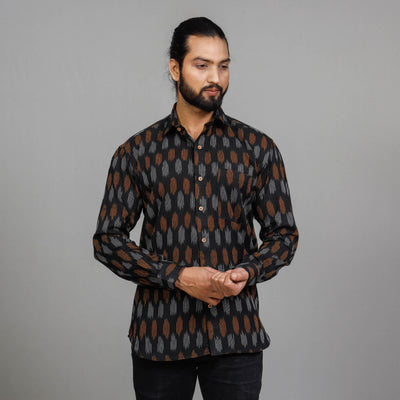 Black - Pochampally Ikat Cotton Men Full Sleeve Shirt