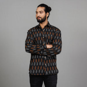 Black - Pochampally Ikat Cotton Men Full Sleeve Shirt