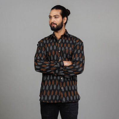 Black - Pochampally Ikat Cotton Men Full Sleeve Shirt
