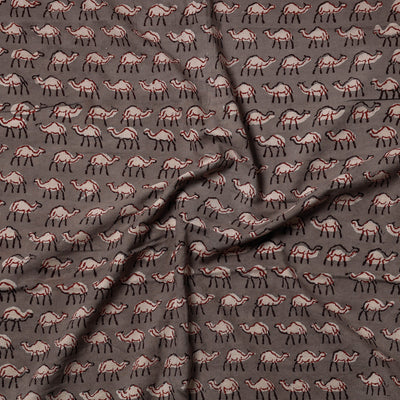 Brown - Bagru Block Printed Cotton Precut Fabric (2 meter)