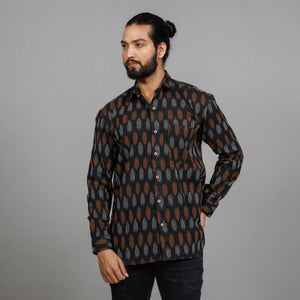 Black - Pochampally Ikat Cotton Men Full Sleeve Shirt