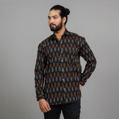 Black - Pochampally Ikat Cotton Men Full Sleeve Shirt