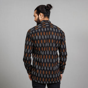 Black - Pochampally Ikat Cotton Men Full Sleeve Shirt