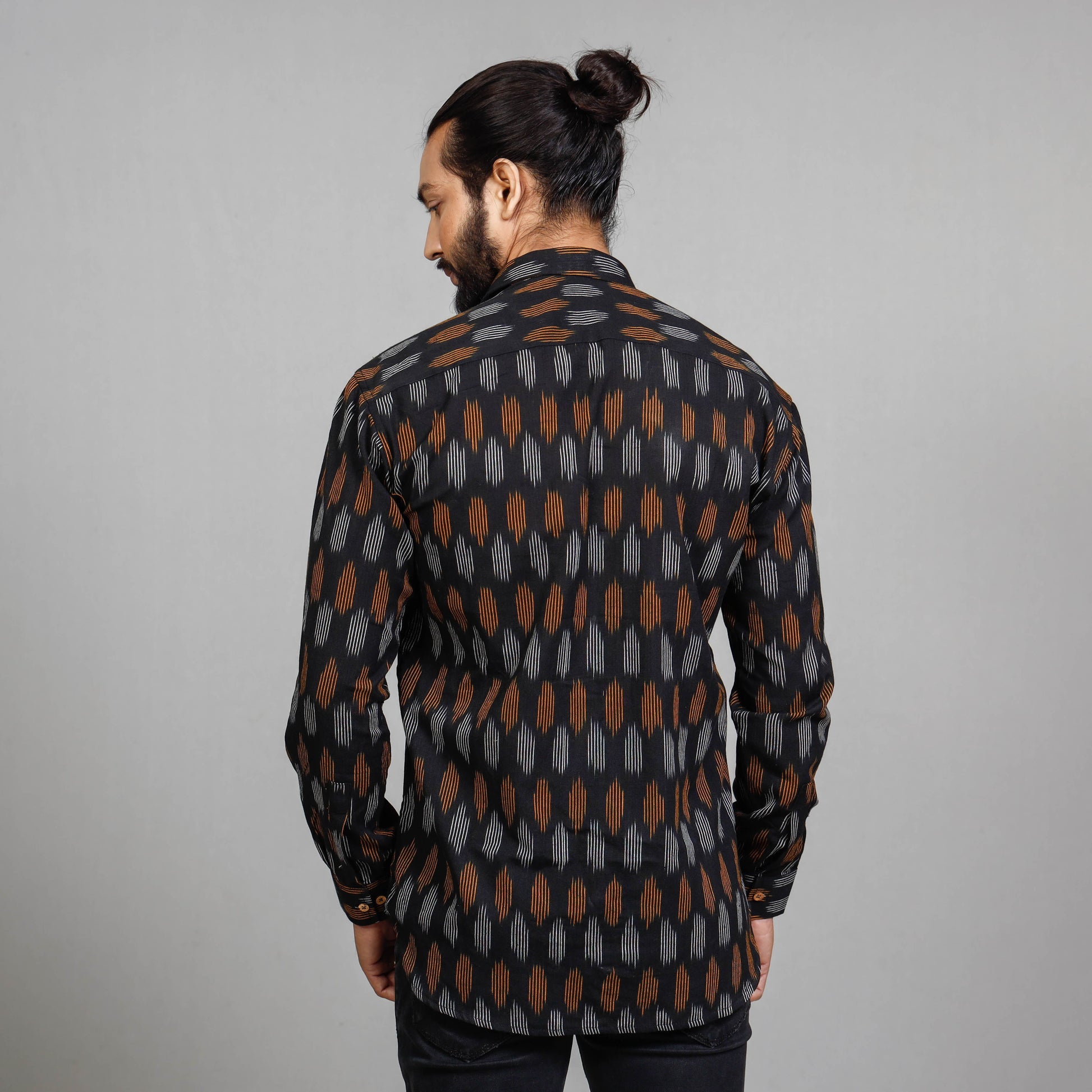 Black - Pochampally Ikat Cotton Men Full Sleeve Shirt