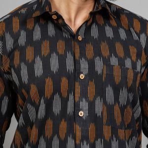 Black - Pochampally Ikat Cotton Men Full Sleeve Shirt