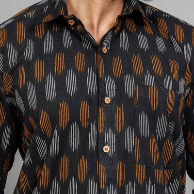 Black - Pochampally Ikat Cotton Men Full Sleeve Shirt