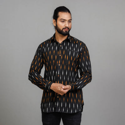 Black - Men Pochampally Ikat Cotton Full Sleeve Shirt