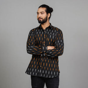 Black - Men Pochampally Ikat Cotton Full Sleeve Shirt