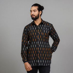 Black - Men Pochampally Ikat Cotton Full Sleeve Shirt