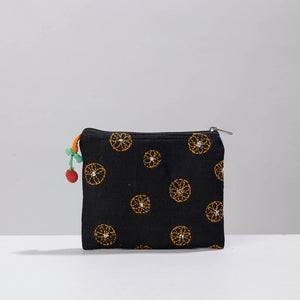 Black - Chandi Maati Kantha Work Cotton Cosmetic Pouch