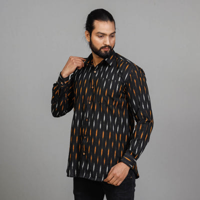 Black - Men Pochampally Ikat Cotton Full Sleeve Shirt