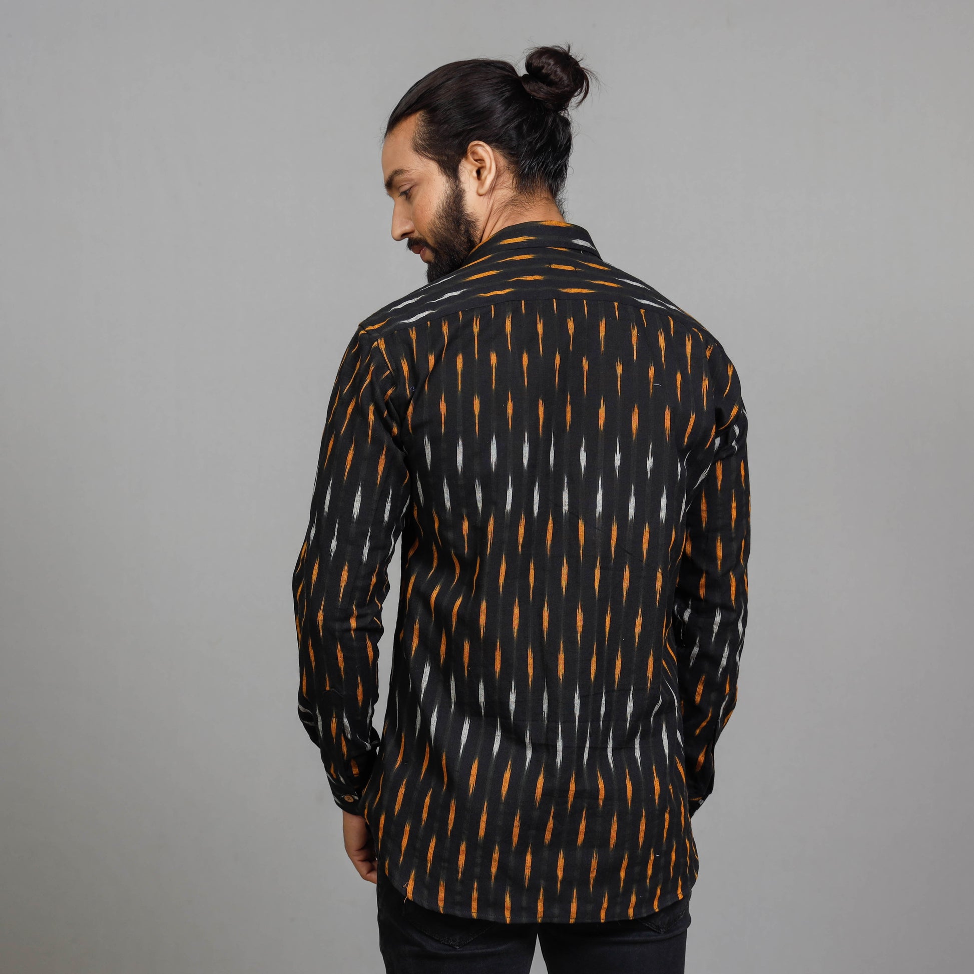 Black - Men Pochampally Ikat Cotton Full Sleeve Shirt