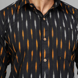 Black - Men Pochampally Ikat Cotton Full Sleeve Shirt