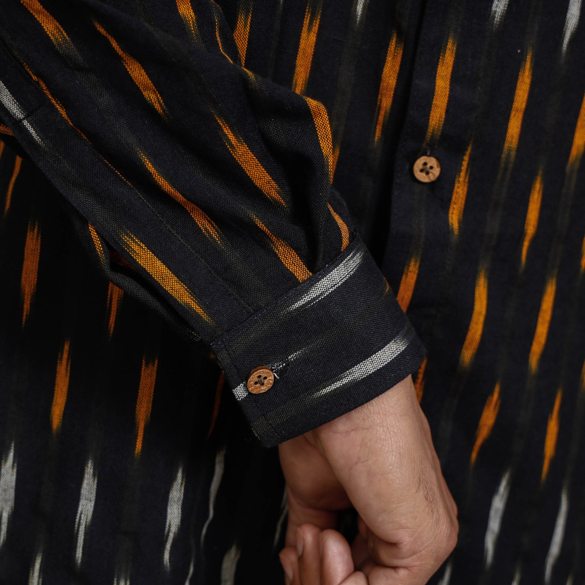 Black - Men Pochampally Ikat Cotton Full Sleeve Shirt