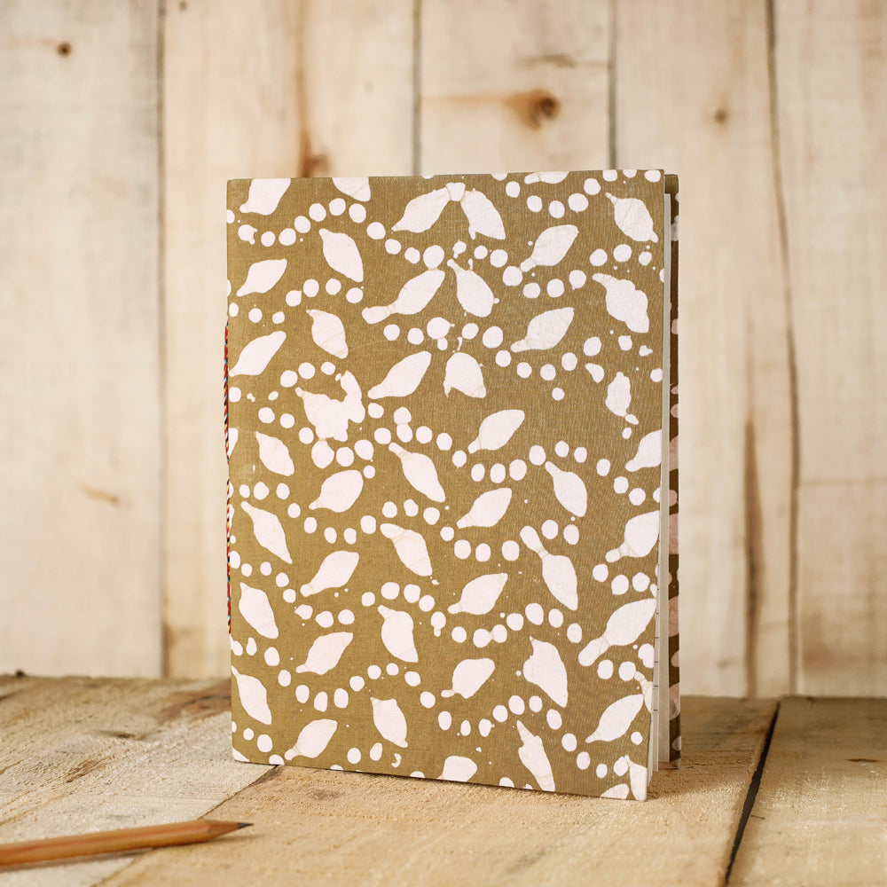 Brown - Batik Fabric Cover Handmade Paper Notebook (9 x 7 in)
