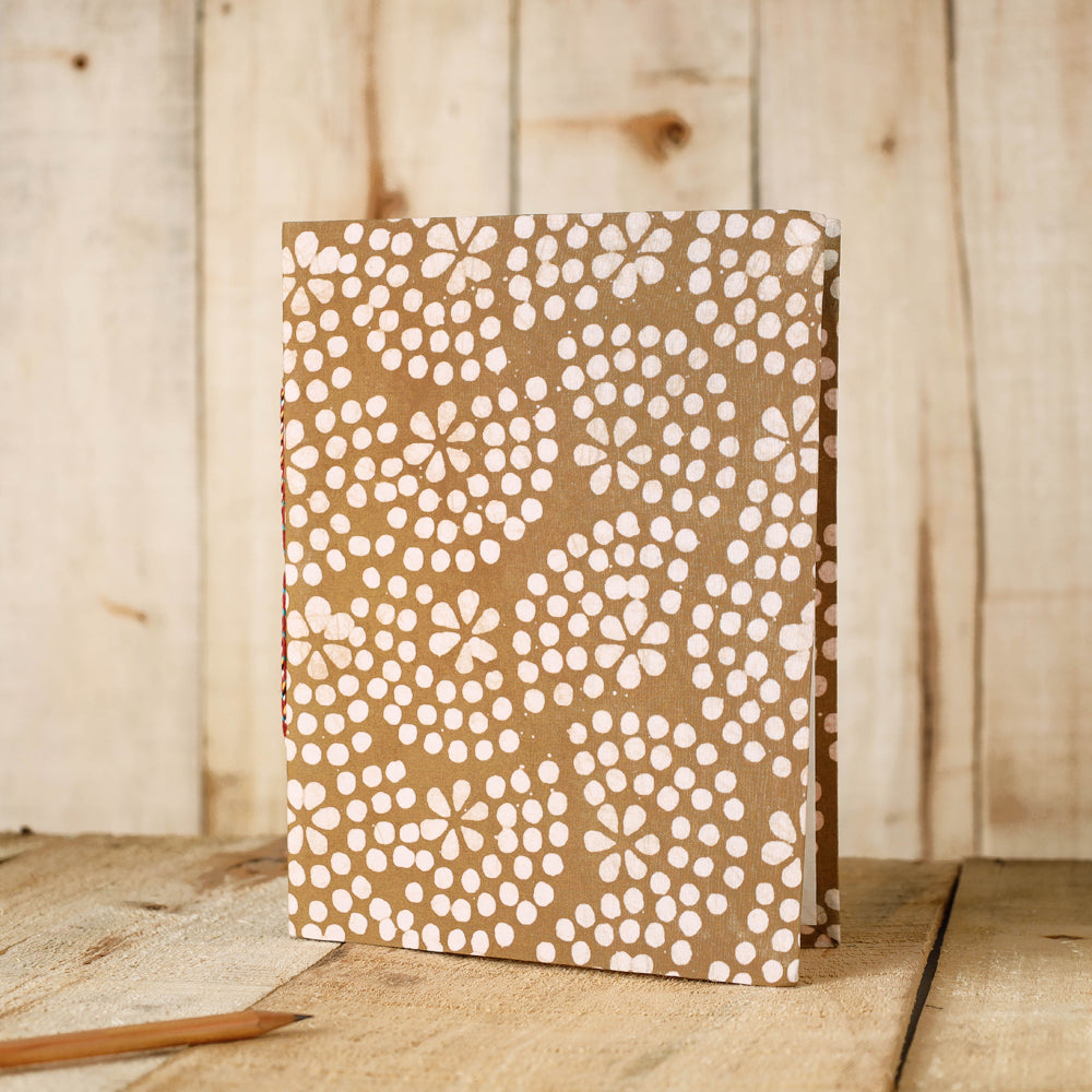 Brown - Batik Fabric Cover Handmade Paper Notebook (9 x 7 in)