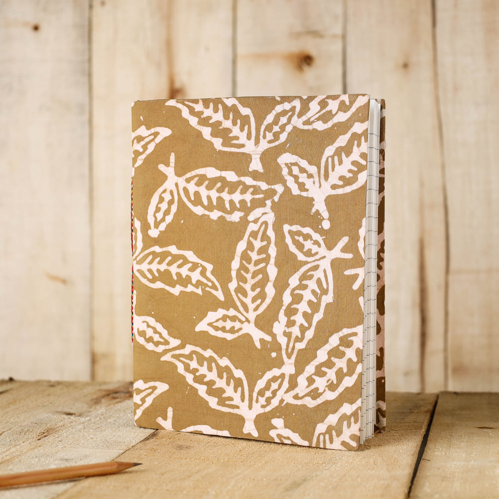 Brown - Batik Fabric Cover Handmade Paper Notebook (9 x 7 in)