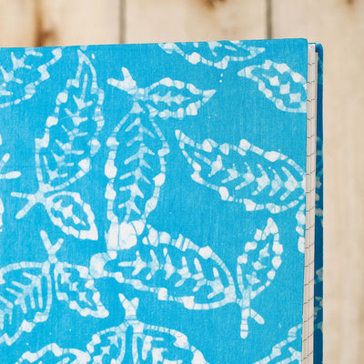 Blue - Batik Fabric Cover Handmade Paper Notebook (9 x 7 in)