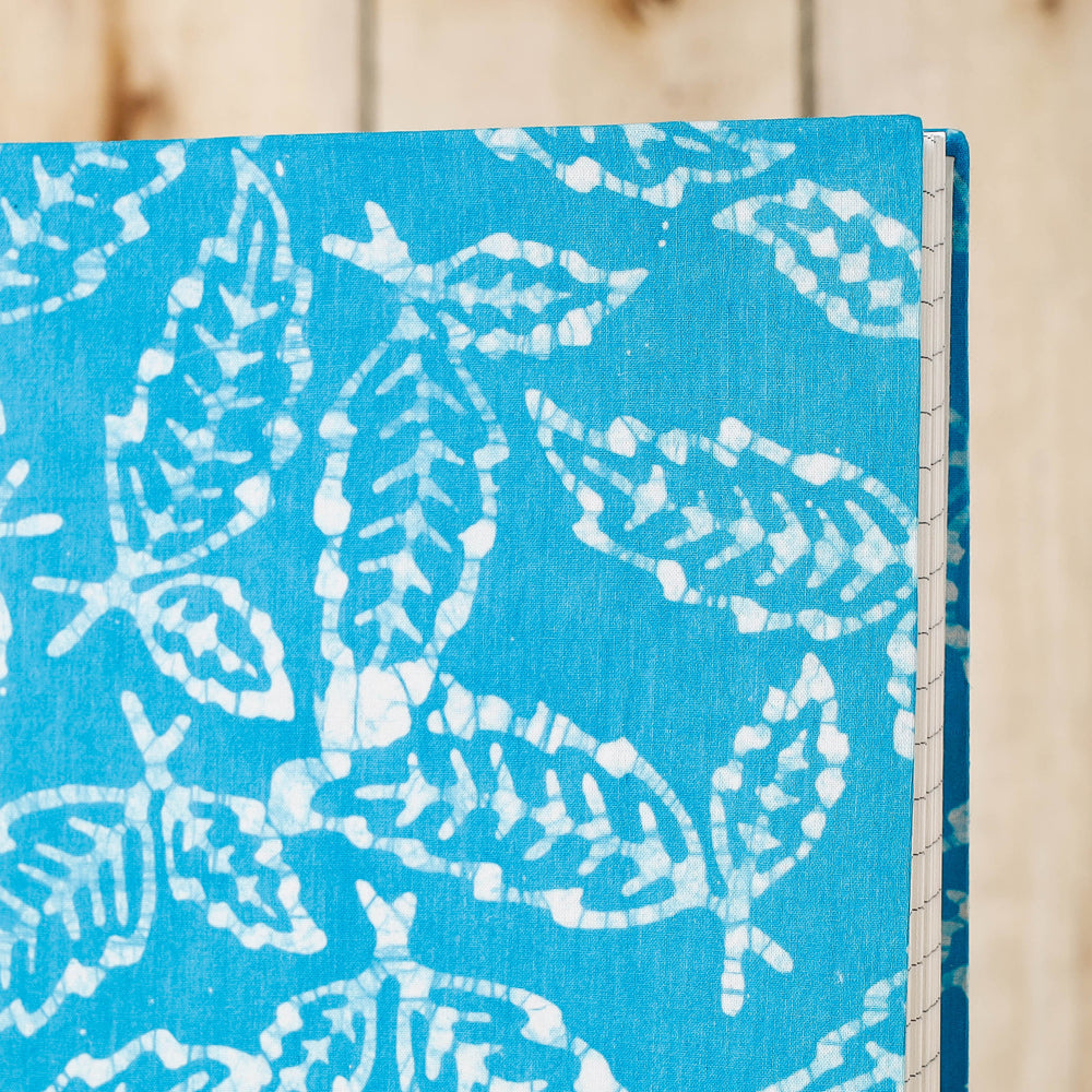 Blue - Batik Fabric Cover Handmade Paper Notebook (9 x 7 in)