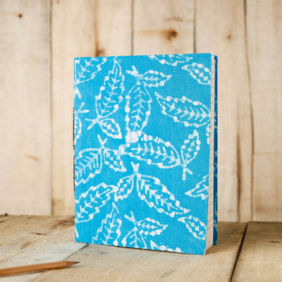 Blue - Batik Fabric Cover Handmade Paper Notebook (9 x 7 in)
