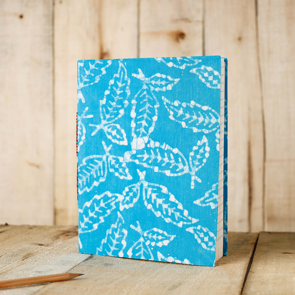 Blue - Batik Fabric Cover Handmade Paper Notebook (9 x 7 in)