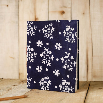 Blue - Batik Fabric Cover Handmade Paper Notebook (9 x 7 in)