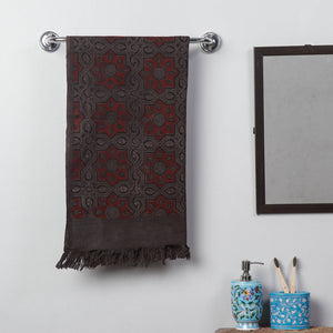 Brown - Block Print Cotton Ajrakh Handloom Towel