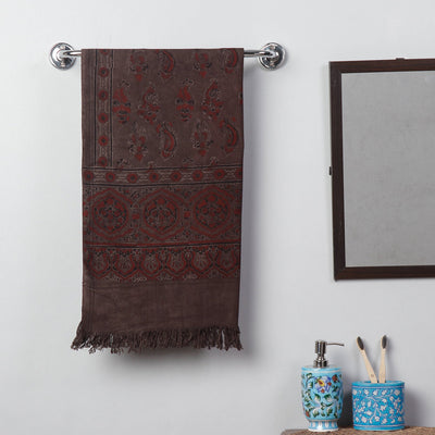 Brown - Block Print Cotton Ajrakh Handloom Towel