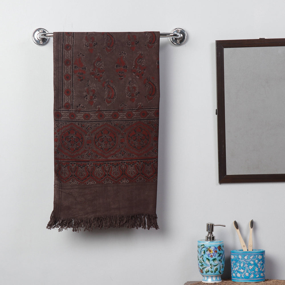Brown - Block Print Cotton Ajrakh Handloom Towel