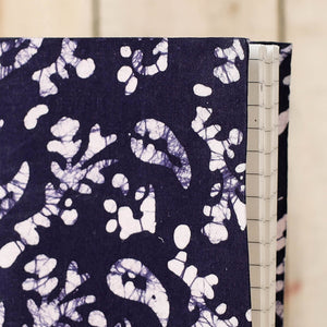 Blue - Batik Fabric Cover Handmade Paper Notebook (7 x 5 in)