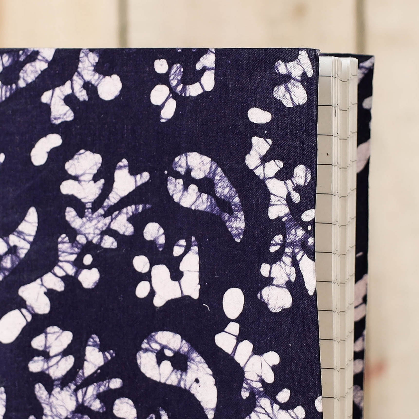 Blue - Batik Fabric Cover Handmade Paper Notebook (7 x 5 in)