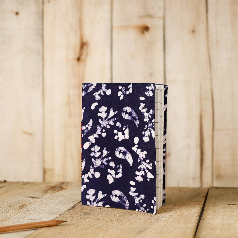 Blue - Batik Fabric Cover Handmade Paper Notebook (7 x 5 in)