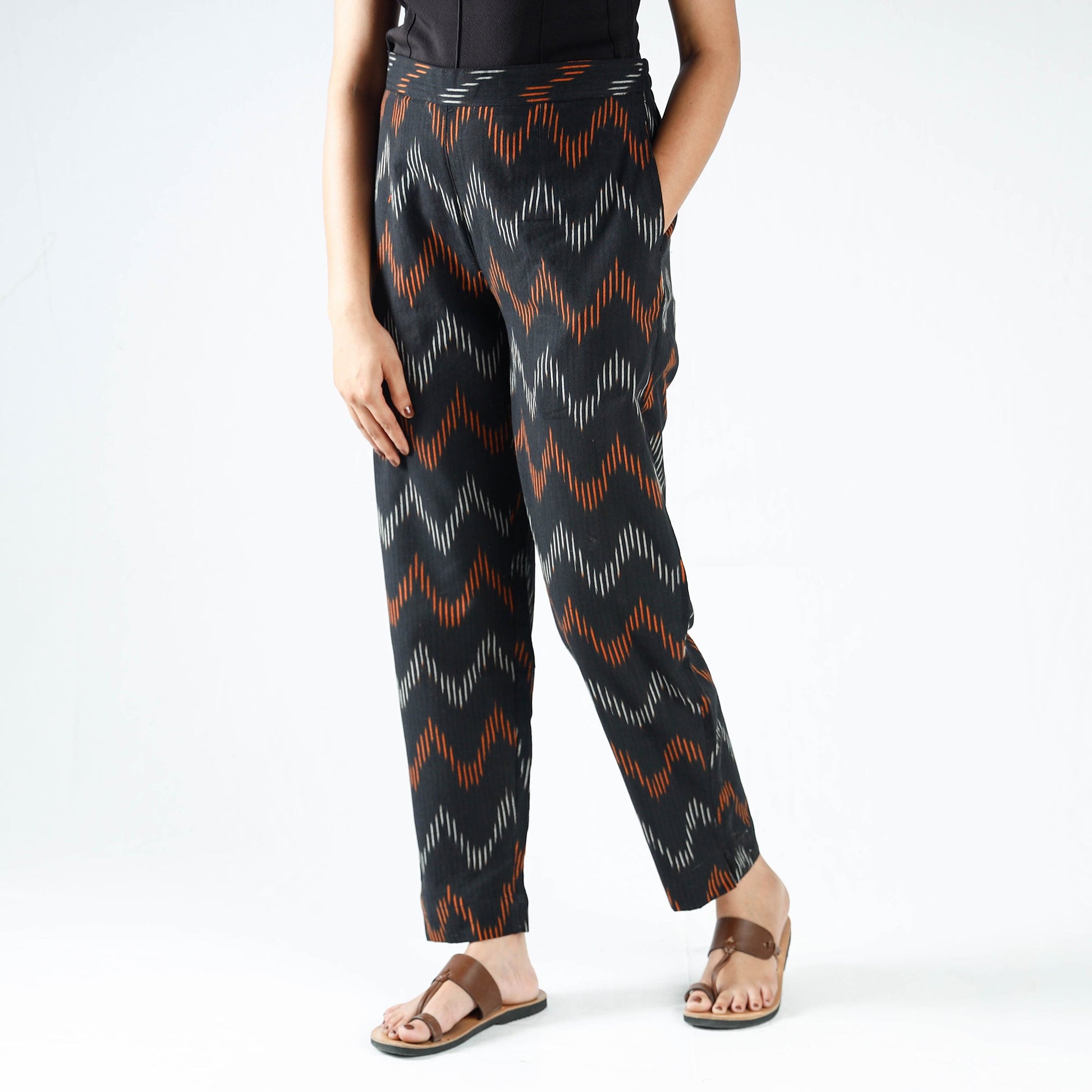 Black - Pochampally Ikat Cotton Tapered Pant for Women
