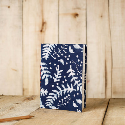 Blue - Batik Fabric Cover Handmade Paper Notebook (7 x 5 in)