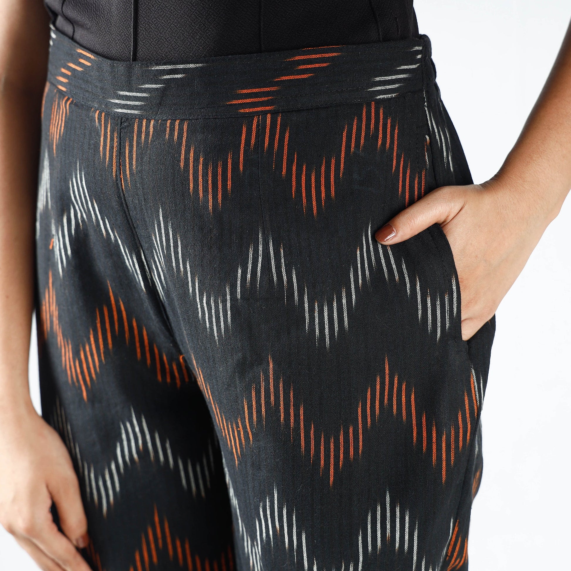 Black - Pochampally Ikat Cotton Tapered Pant for Women