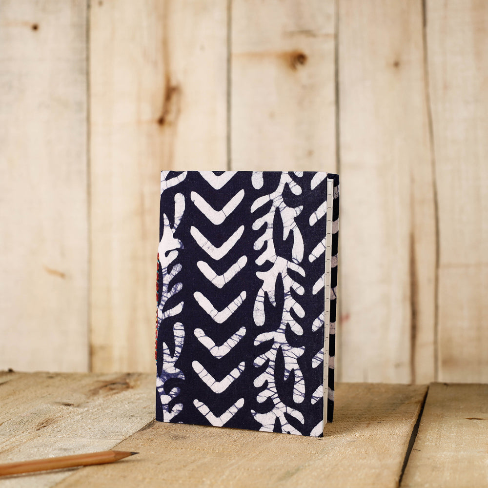 Blue - Batik Fabric Cover Handmade Paper Notebook (7 x 5 in)