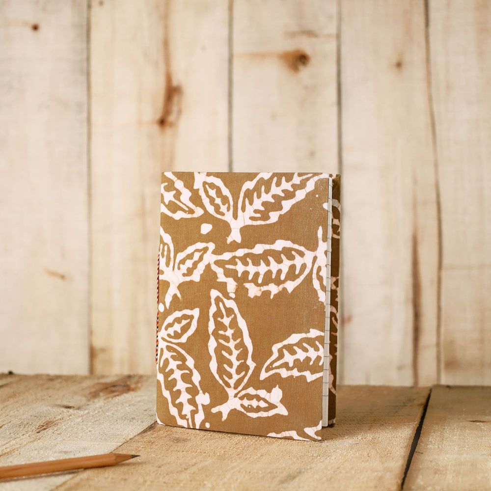 Brown - Batik Fabric Cover Handmade Paper Notebook (7 x 5 in)