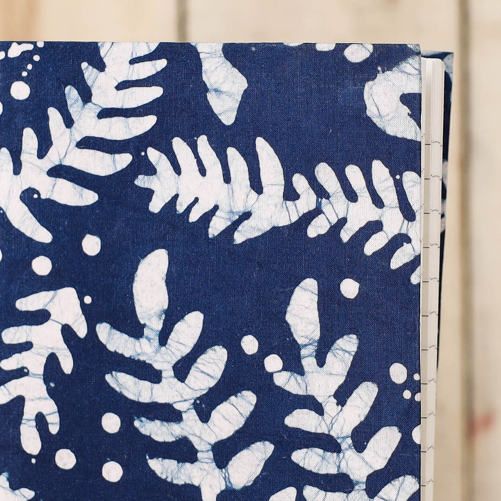 Blue - Batik Fabric Cover Handmade Paper Notebook (7 x 5 in)