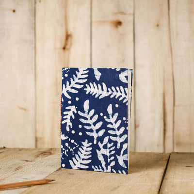 Blue - Batik Fabric Cover Handmade Paper Notebook (7 x 5 in)