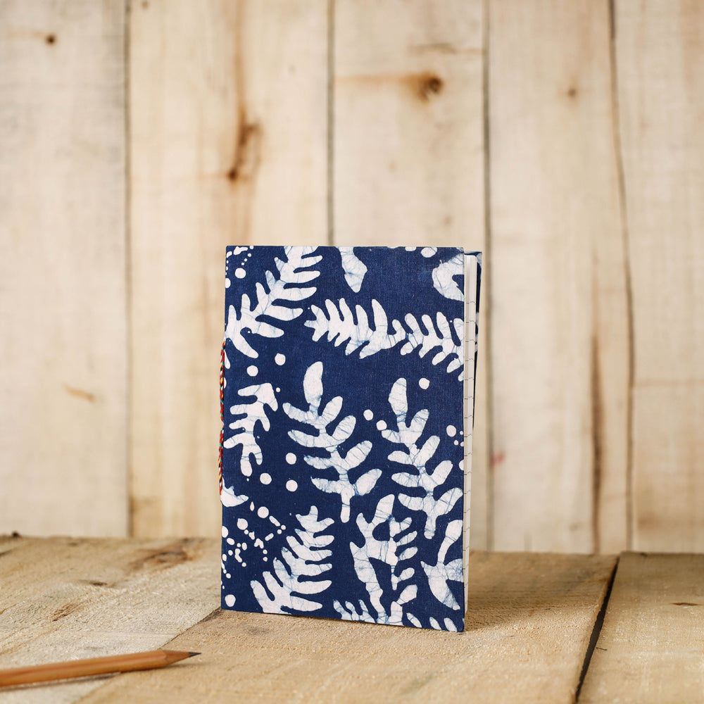 Blue - Batik Fabric Cover Handmade Paper Notebook (7 x 5 in)