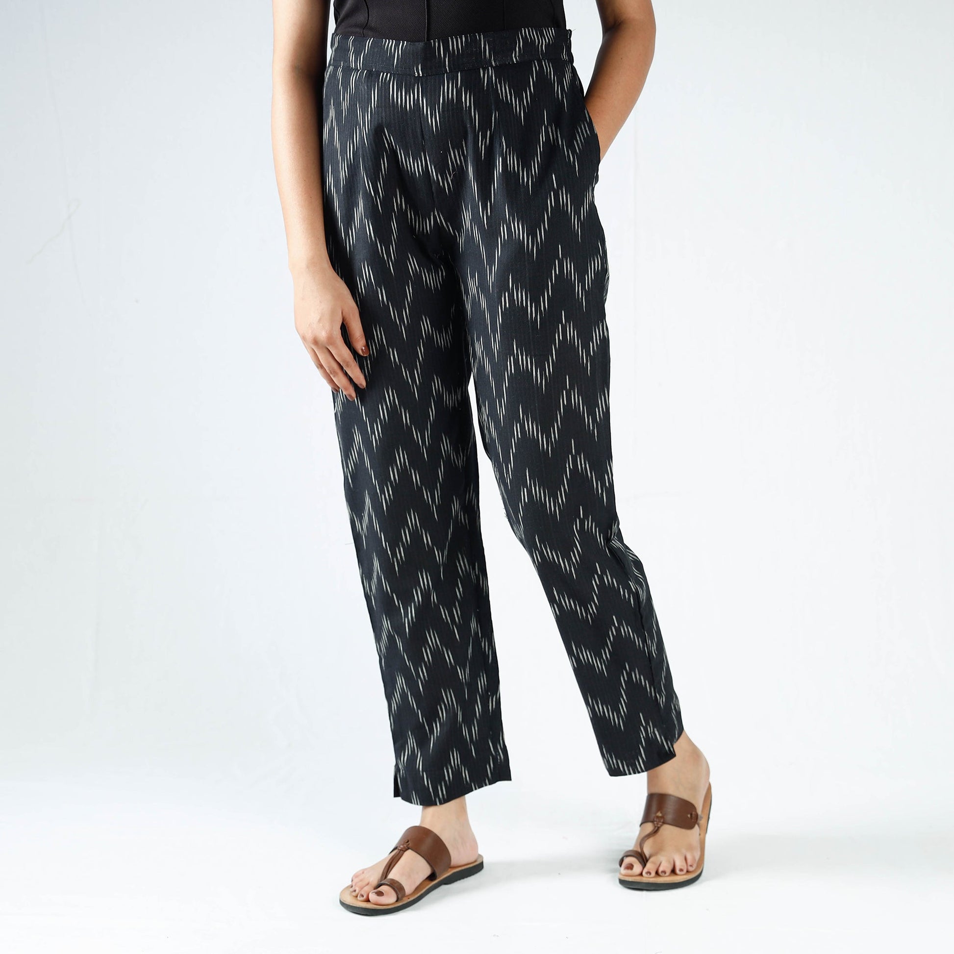 Black - Pochampally Ikat Cotton Tapered Pant for Women