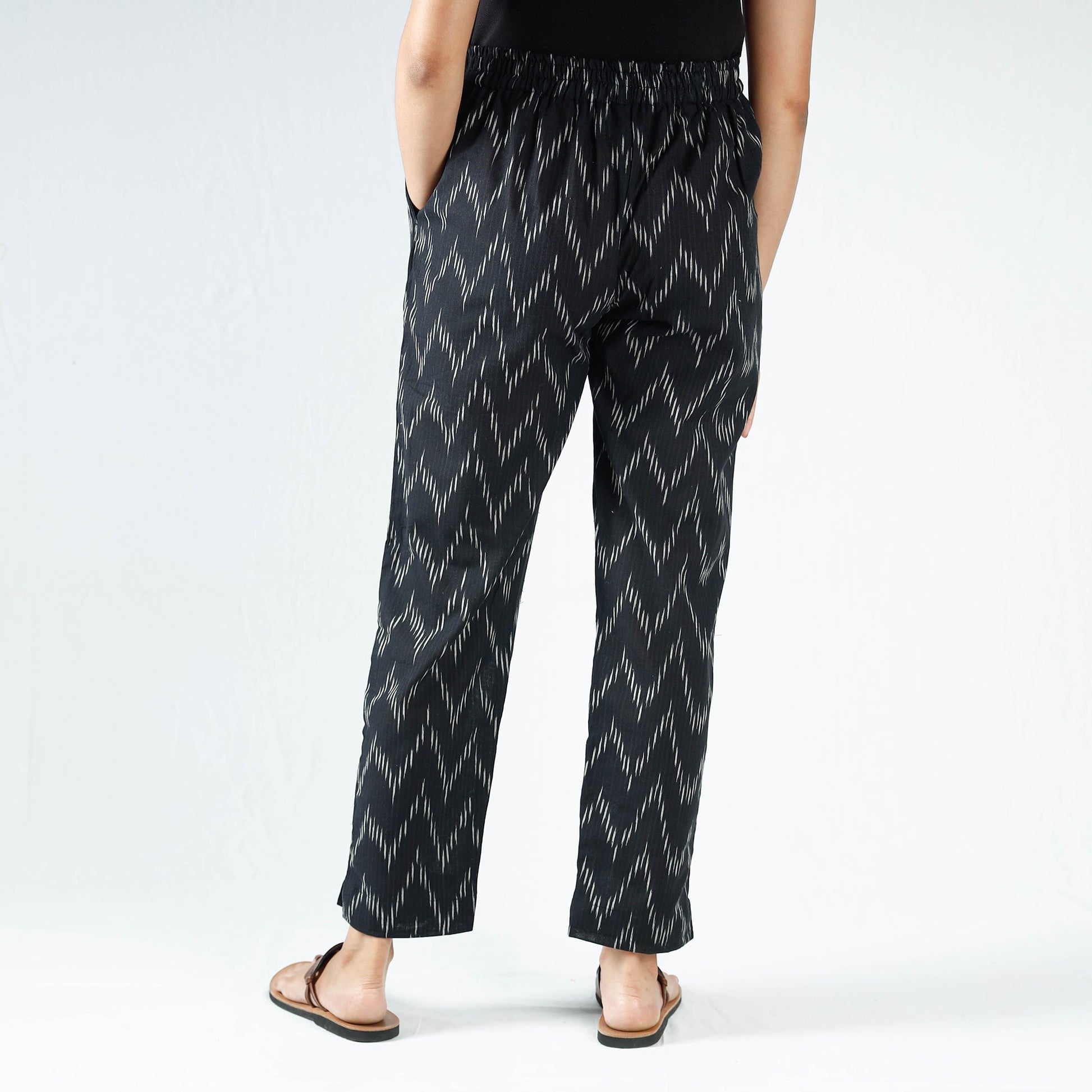Black - Pochampally Ikat Cotton Tapered Pant for Women