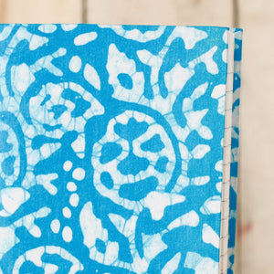 Blue - Batik Fabric Cover Handmade Paper Notebook (7 x 5 in)